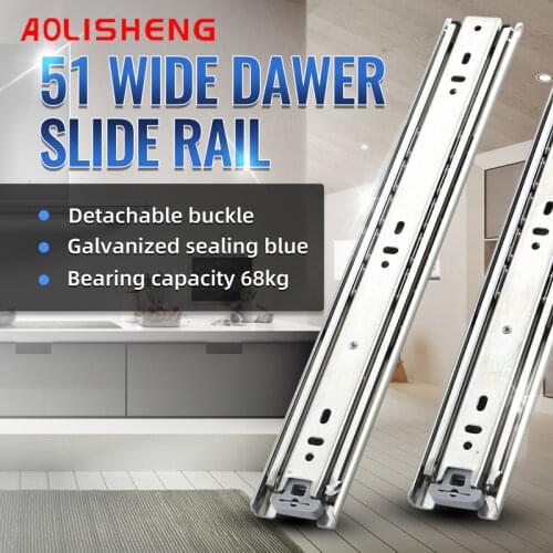 AOLISHENG 51mm Width 68kg Guide Rail Fully Extended Ball Bearing Industrial Heavy Drawer Slide