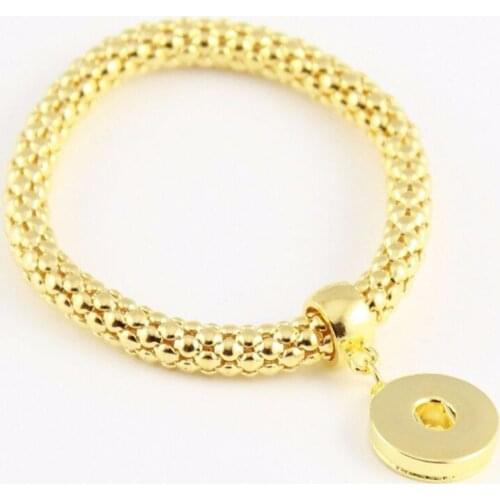 10pcs/lot New Gold Snap Bracelet For Women Fit 18mm Snap Jewelry Elastic Snap buttons Bangles DIY Snap Charms