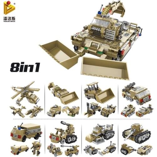 Marine Corps World War II 733 PCS Bulldozer Mobile Battle Tank Model DIY Building Blocks Childrens Toy Stickers Gift Bricks