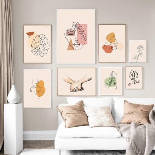 Abstract Line Girl Face Hand Flower Leaf Wall Art Canvas Painting Nordic Posters And Prints Wall Pictures For Living Room Decor