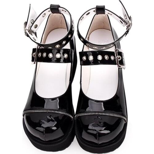 Angelic imprint New Arrival Punk Lolita style flock Leather Women High Heel Chunky Heel shoes size 35-46 9893