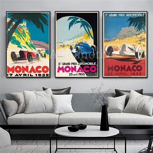 MONACO GRAND PRIX AUTOMOBILE Vintage Classic Car Poster Print On Canvas Painting Home Decor Wall Art Picture For Living Room