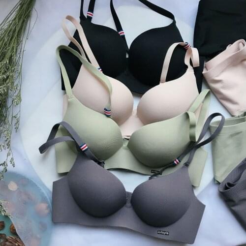 Push up bra rimless underwear womens one piece traceless small chest gathered sexy bra lingerie Boneless underwear tops sütyen