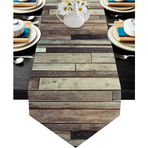 Wood Planks Retro Texture Modern Table Runner Wedding For Party Event Home Decoration Table Cover Mat Decor Accessories