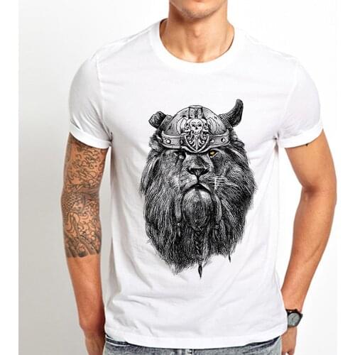 Lion Viking funny t shirt men summer new white casual homme cool unisex tshirt streetwear