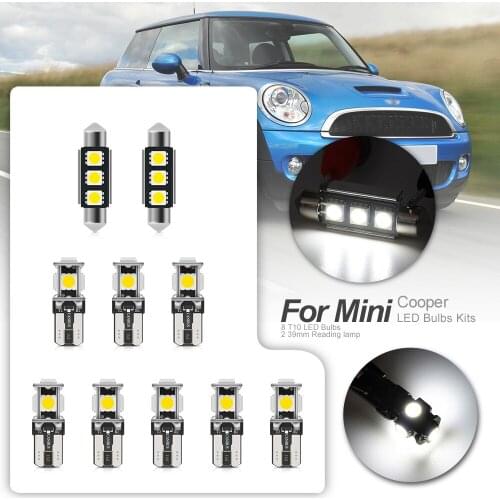 10pcs White Canbus Auto Interior LED Light Bulbs Kit For 2007 2008 2009 2010 2011 2012 Mini Cooper Map Dome License Plate Lamp