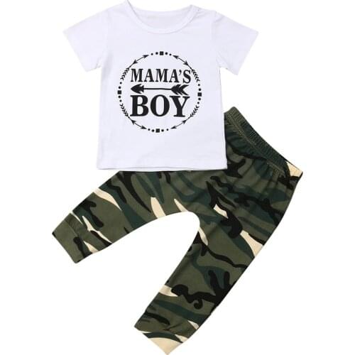 2020 Toddler Baby Boys Summer Clothing Sets Short Sleeve White T-shirt + Long Camo Pants Trousers 2pcs Casual Clothes 0-24M