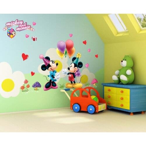 Colorful heart flora Mickey Mouse wall stickers for kids rooms party home decor cartoon wall decals diy poster pvc mural art