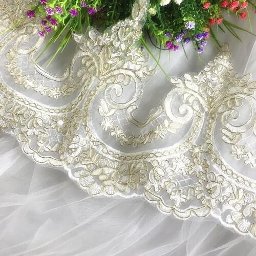 1Yards/lot Wide 23CM Light gold car bone embroidered lace organza dress lace trims material accessories SC068
