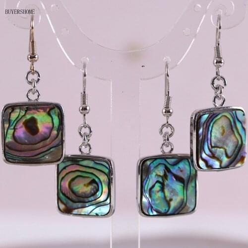 Free Shipping New without tags Fashion Jewelry Square New Zealand Abalone Shell Dangle Earrings 1Pair RU068