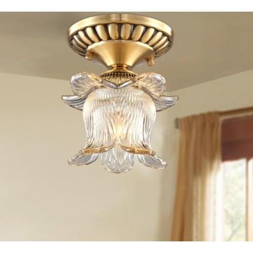 All copper American ceiling lamp balcony corridor porch ceiling lamp glass art small ceiling lamp