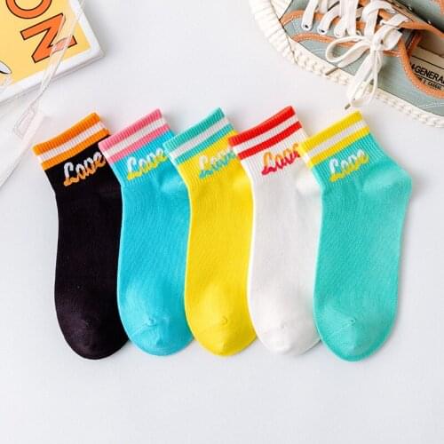 Spring And Summer Cotton Fashion Colorful Personality Women Breathable Socks With Letters Striped College Style Socks 5 Pairs