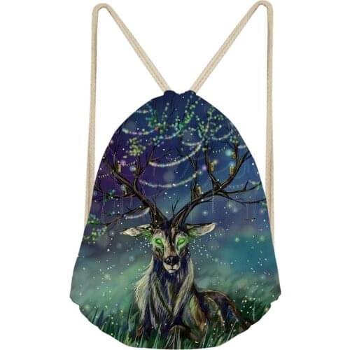 HaoYun Fashion Womens Travel Drawstring Backpack Fantasy Deer Pattern Beach Shoes Pockets Girls Mini Organizer Bag 2019 New