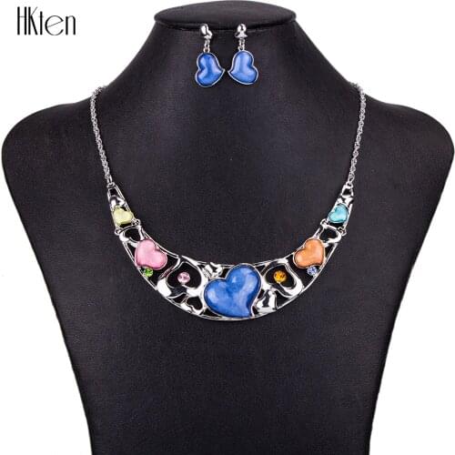 MS1504416Fashion Jewelry Sets Hight Quality 2Color Necklace Sets For Women Jewelry Silver Plate Crystal Unique Love Heart Design