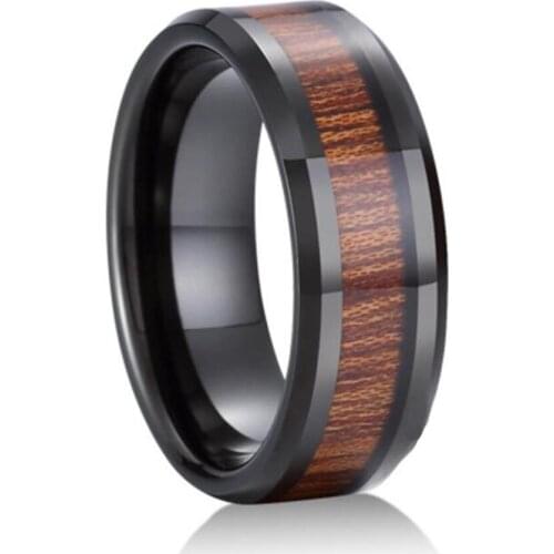 Titanium steel wood texture ring black ring for men