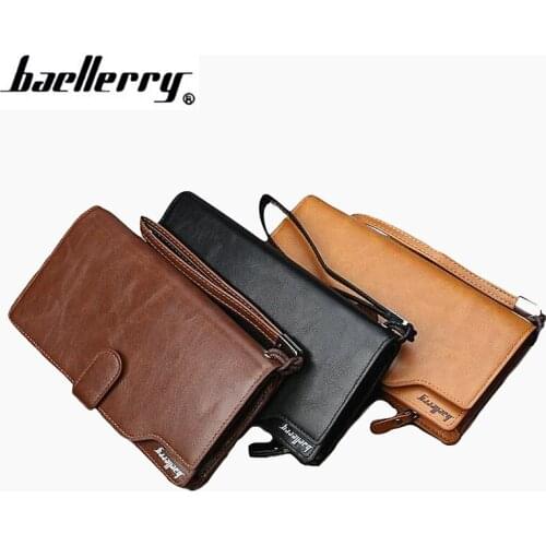 Baellerry New arrive Leather Men Wallets Long Zipper Leather Wallet with Coin Pocket High Quality Male Clutch Purse cartera