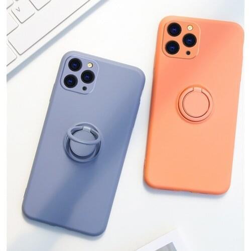 Soft Liquid Silicone Phone Case For iPhone 11 12 mini Pro Max XS X XR 7 8 6 6S Plus SE 2020 Stand Ring Shockproof Case Cover