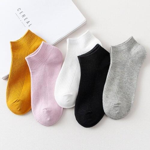 Summer Spring Cotton Ankle Socks Women Pack Calcetines Mujer 10 Pairs Chaussette Femme Meias Casual Solid Color Black Socken