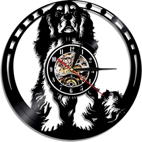 Creative Cavalier King Charles Spaniel Dog Vinyl Wall Clocks Modern Design Home Pet Puppy Animal Reloj Pared Quartz 3D Grande