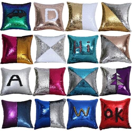 Letter Color Block Reversible Sequin Pillow Case Cushion Cover Sofa Bed Decor