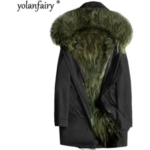 Real Fur Coat Winter Jacket Men Natural Raccoon Fur Parka Men Hooded Warm Long Jackets Plus Size 5xl Veste LSY080391 MY1678