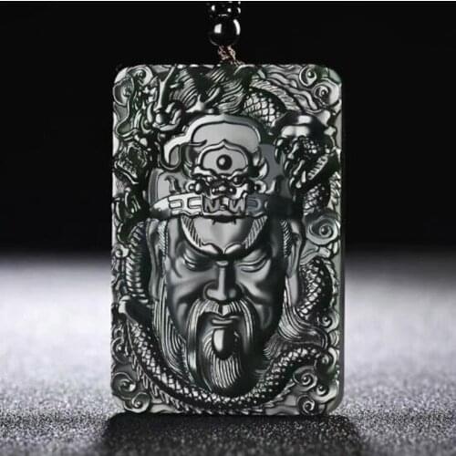 Natural Hetian Jade Pendant Taku God of Wealth Necklace Patron Saint of Mens Christmas Gift
