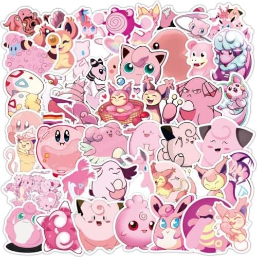 Pokemon 50PCS Pink Anime Stickers Cartoon Kawaii Pikachu Girls Kids Laptop Luggage Skateboard Guitar Waterproof Sticker Toys
