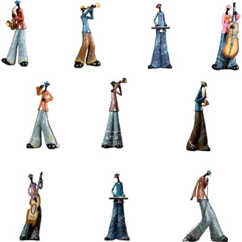 P82D Jazz Band Resin Statue American Style Vintage Musicians Sculpture Figurine Decor