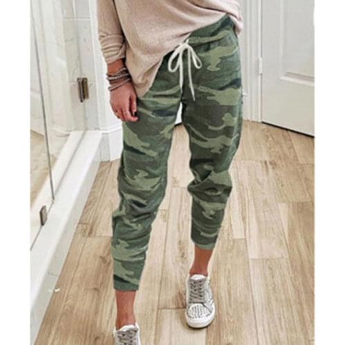 Camouflage Print Casual Feet Pants Women Drawstring Elastic Waist Trousers NYZ Shop