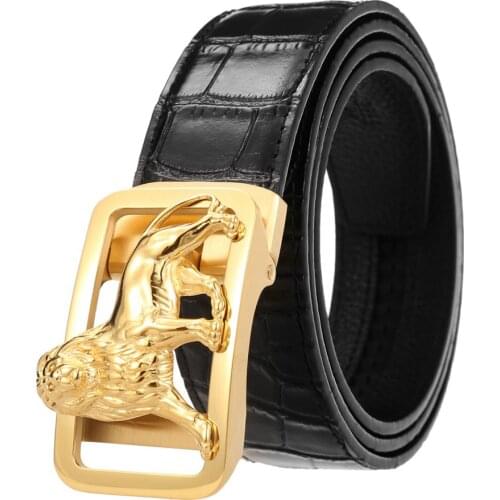 Stainless Steel Buckle Automatic Buckle Belt Men Genuine Leather Belt Waistband Men Fashion Male Waistband Length:110-125cm