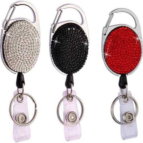 Crystal Retractable Pull Keychain Badge Reel Id Holder Lanyard Key Chain Belt Clips for Id Card Holder