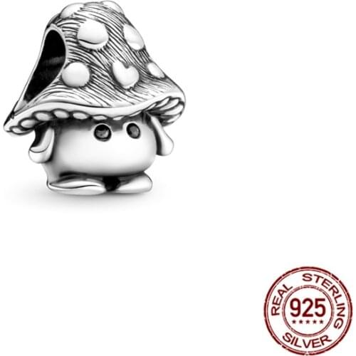 2021 NEW 925 Sterling Silver Little Cartoon Mushroom Bead Charms Fit Original 3mm Bracelets&Bangle Making DIY Women Jewelry Gift