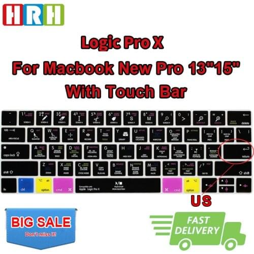 HRH Logic Pro X Hot key Silicone US Keyboard Covers Skins For Macbook Pro 13" A1706 15" A1707 A2159 2017/2018 Release Touch Bar