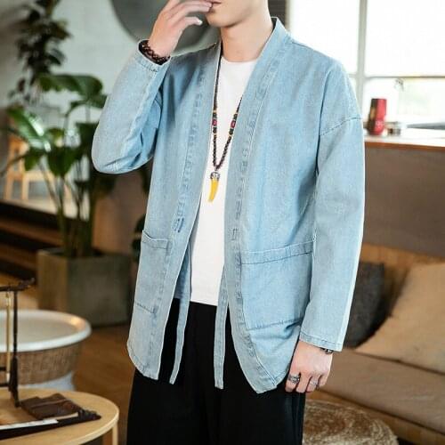 Traditional Chinese Clothing for Men Demin Tang Suit Top Streetwear Oriental Cardigan Jackets Male Fashion Outerwear