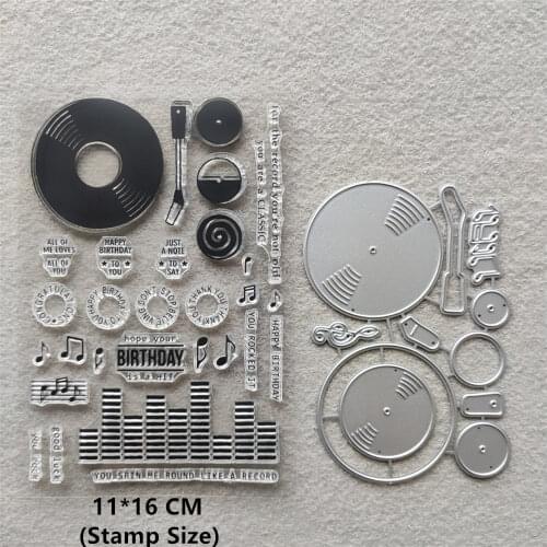 2021 New Music Record Clear Stamps and Metal Cutting Dies DIY Scrapbooking Embossing Album Seal Template Punch Stencils