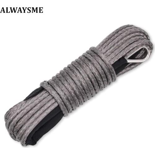 ALWAYSME 6mm X 4500-5500lbs Synthetic Winch Line Rope With Black Protecing Sleeve For SUV,ATV,UTV