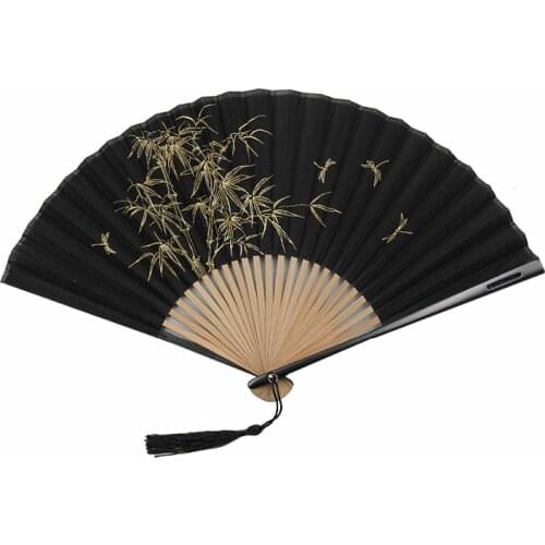 Chinese Style Black Folding Hand Fan Japanese Dance Fan for Wedding Party Vintage Home Decoration Ornaments