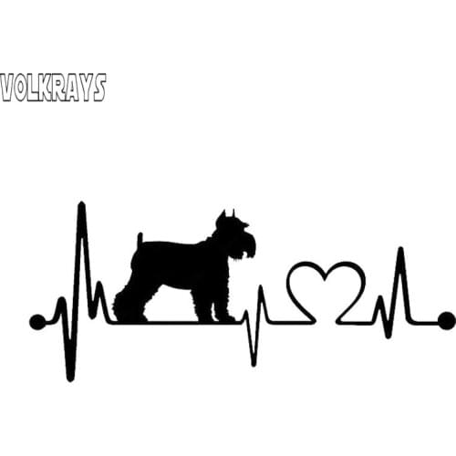 Volkrays Personality Car Sticker Schnauzer Heartbeat Dog Accessories Reflective Waterproof Vinyl Decal Black/Silver,5cm*14cm