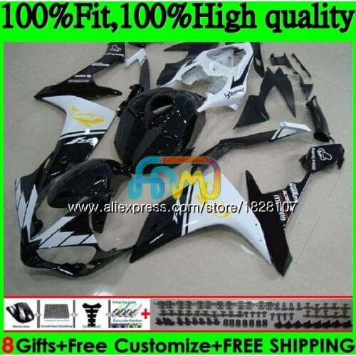 Injection OEM For YAMAHA YZF R 1 YZF 1000 YZFR1 07 08 114BS.76 YZF1000 YZF R1 07 YZF-1000 YZF-R1 2007 2008 White black Fairing