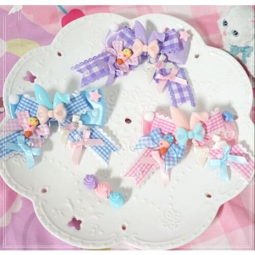 Sweet Girl Plaid Bowknot Rabbit Ear Hair Clip Lolita Ice Cream Hair Pin Cosplay Side Clip D475