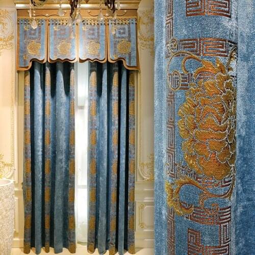 Blue simple European high shading curtain villa high window living room balcony study modern curtain bedroom floor curtain