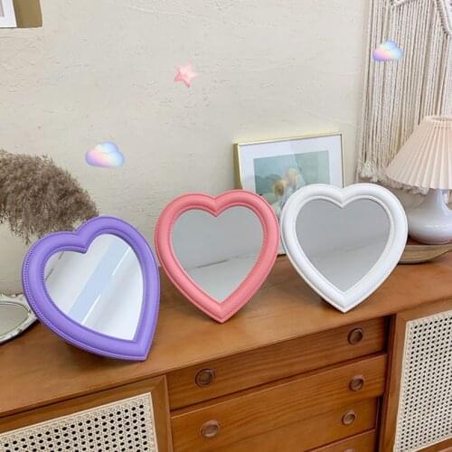 Cutelife Nordic Heart Leather Pink Large Mirror Glass Bedroom Home Decorative Wall Mirror Table Dressing Standing Make-up Mirror