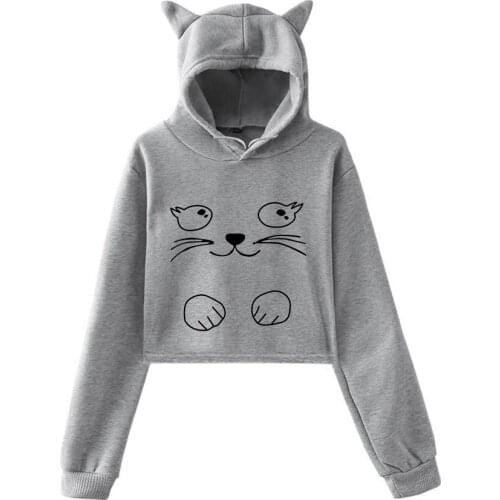 2020 Autumn Womens Sweatshirt Hoodies Clothes Fashion Print Long Sleeve Pullover Cat Ear Sweatshirts Hoodi Larg Size SW46