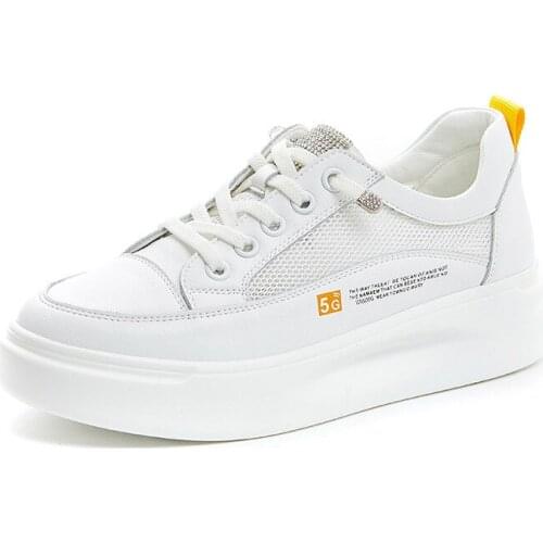 2021 Genuine Leather Mesh Summer White Sneakers For Women Womens Shoes White Casual Ladies Platform Sneakers Vulcanized Shoes