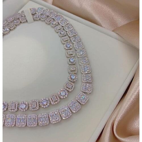 Cubic zirconia cz iced out bling women jewelry 16" geometric round square cz cluster tennis choker women necklace