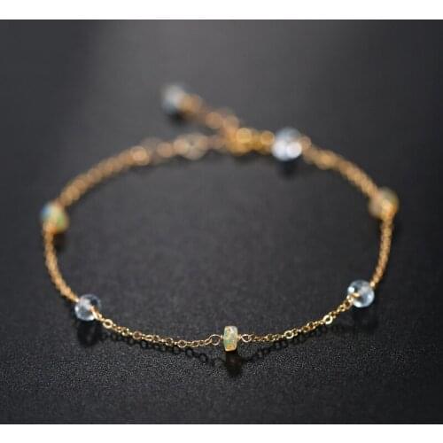 DAIMI GEMSTONES Faceted Aquamarine Bracelet Female Yellow 14K Gold Filled Opal Opal Bracelet Gift
