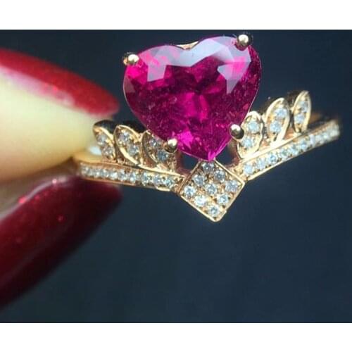 Fine Jewelry 18K Rose Gold Real Natural Rubi Tourmaline Gemstone Diamond Wedding Engagement Female Rings for Women Fine Ring