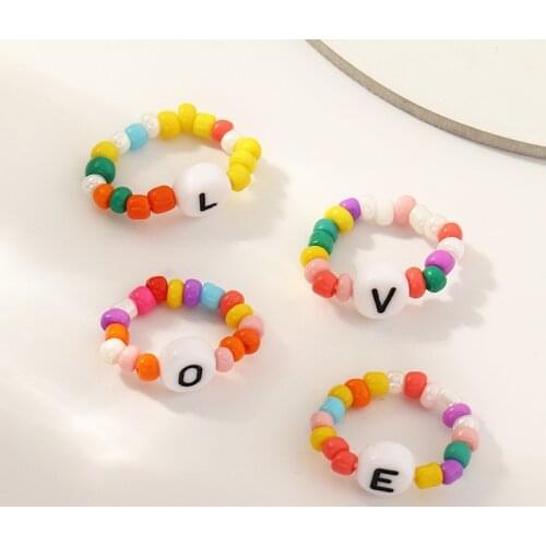 Cross-Border European and American Jewelry INS Creative Fashion Color Beaded Ring Women Personality LOVE Ring