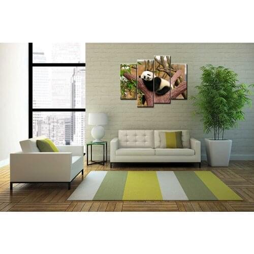 Animal Paintings Wall Art Lovely Panda Sleeping on a Tree 4 Panel Picture Print on Canvas Drop shipping