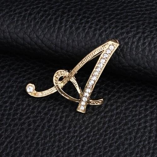 Gold Color 26 English Letters Brooch Pin Unisex Fashion Rhinestone Inlaid Badge Wedding Party Jewelry Gift Suit Shirt Pin Brooch
